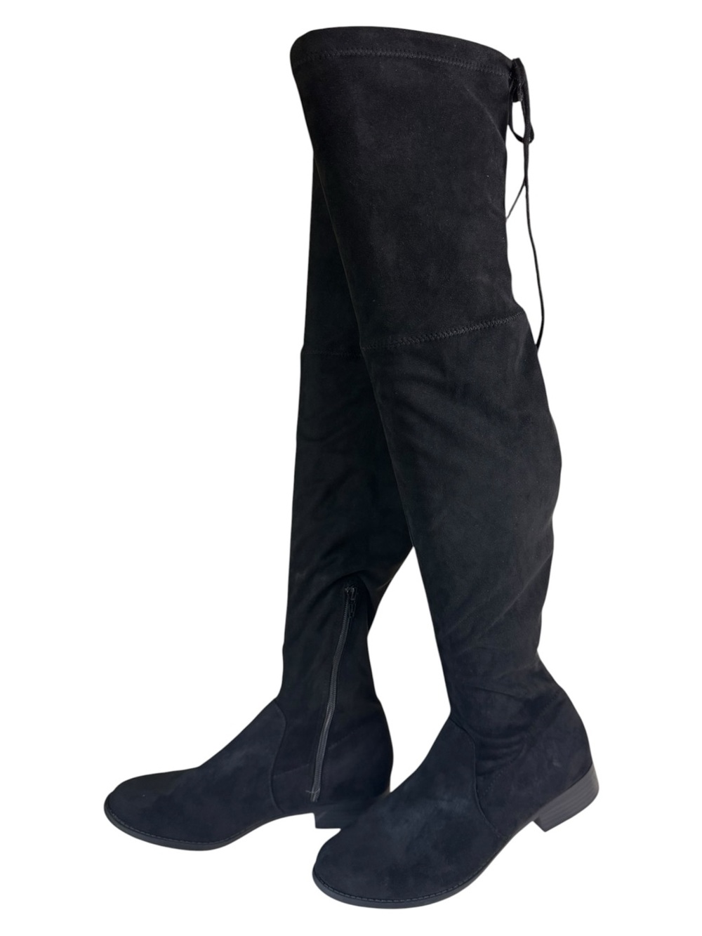 A New Day Black Faux Suede Over the Knee Boots Tie Back Size 8